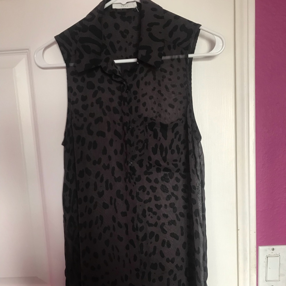 Leopard Print Two Tone, Sheer, Button Down Blouse - image 1